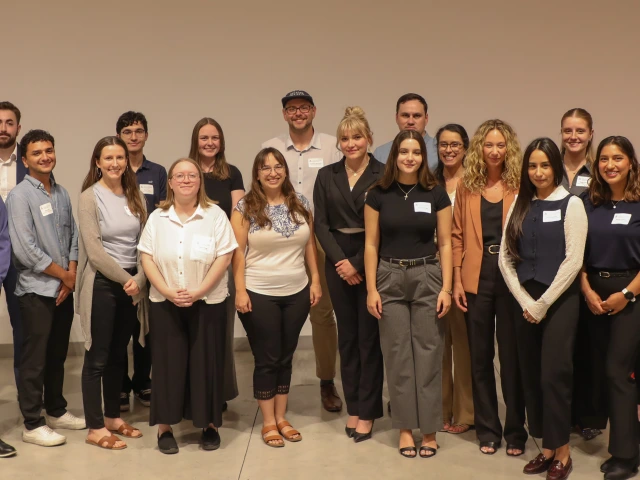 MPA and MPP student group photo at their capstone presentations.