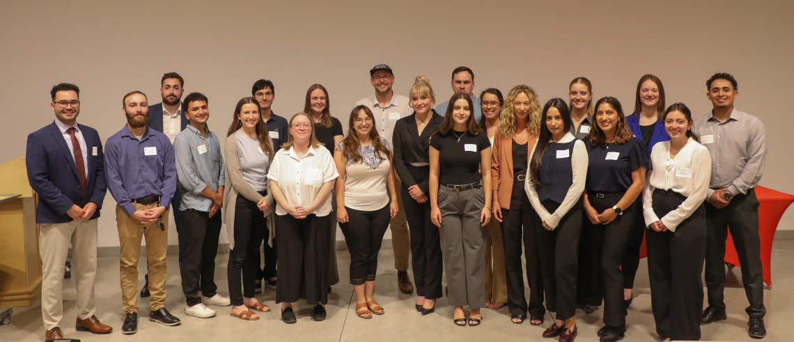 MPA and MPP student group photo at their capstone presentations.